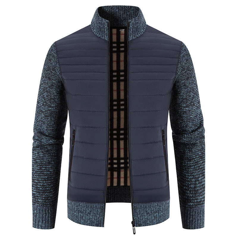 Herren gesteppte Hybridjacke mit Strickärmeln und modernem Stehkragen EB