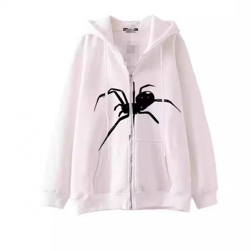 Damen Kapuzenjacke mit kreativem Spinnenmotiv und praktischem Reißverschluss EB