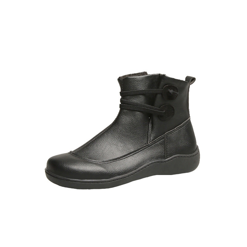 Damen nan gefütterte knöchelhohe Winterstiefelette mit elastischem Zierriemen, dekorativen Knopfdetails und rutschfester Leichtsohle EB