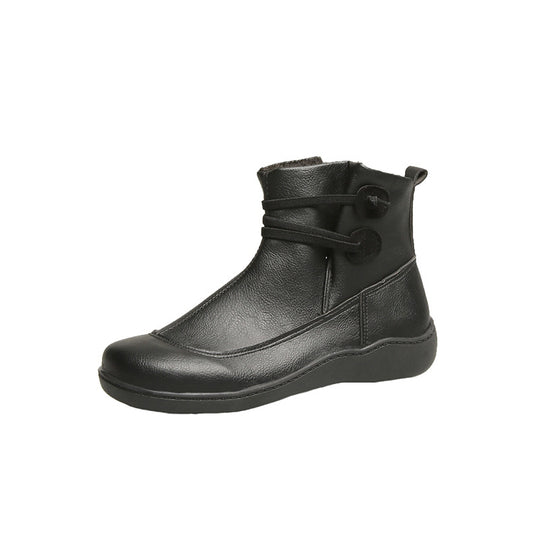 Damen nan gefütterte knöchelhohe Winterstiefelette mit elastischem Zierriemen, dekorativen Knopfdetails und rutschfester Leichtsohle EB