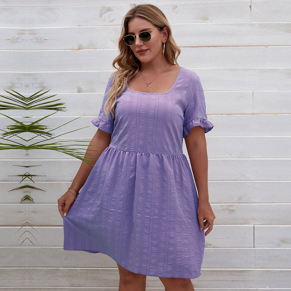 Damen lässiges Sommerkleid mit breiten Ärmeln und quadratischem Ausschnitt EB