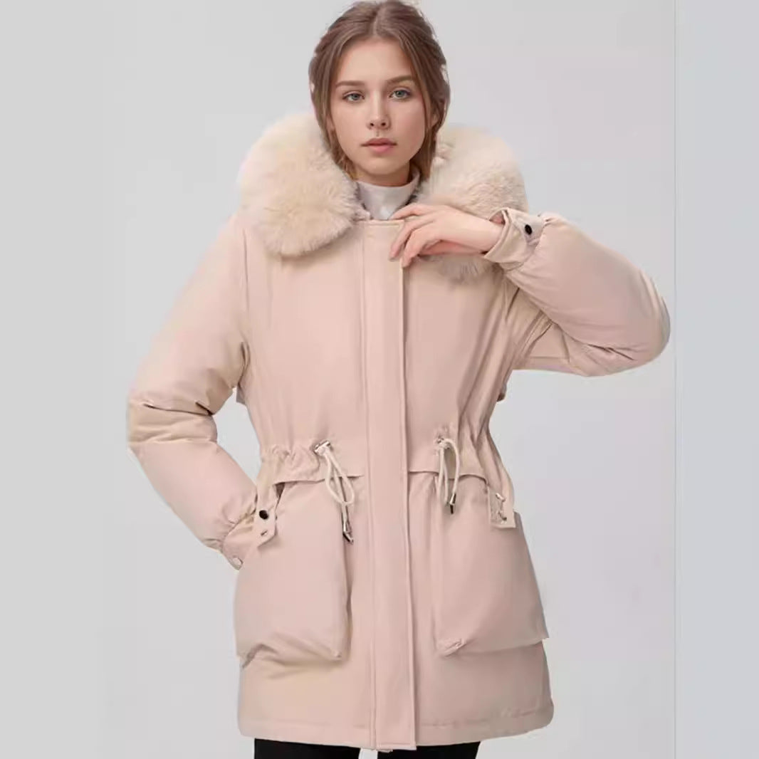 Damen isolierter Parka mit abnehmbarer Kapuze und luxuriösem Kunstfell EB