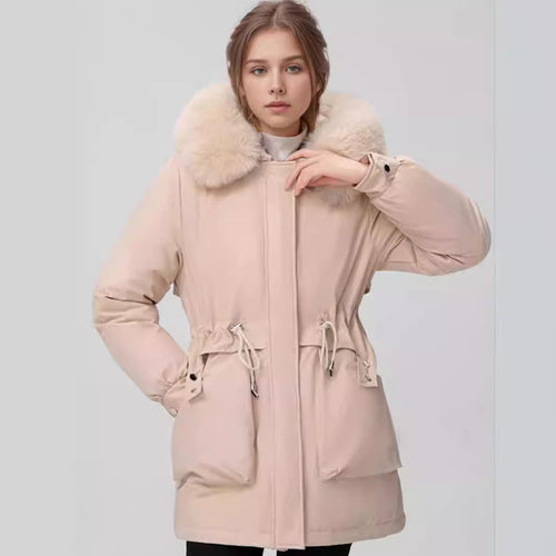 Damen isolierter Parka mit abnehmbarer Kapuze und luxuriösem Kunstfell EB