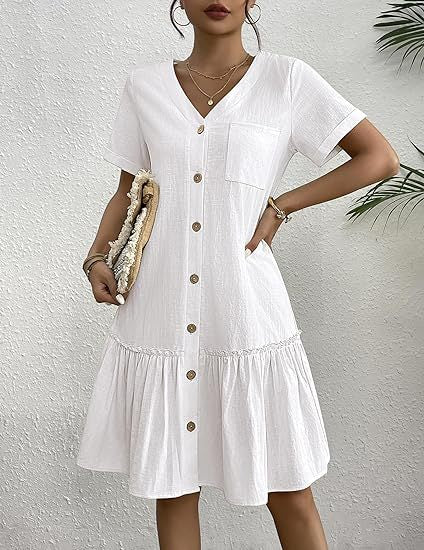 Damen Freizeitkleid mit Knopfverschluss und Volants EB