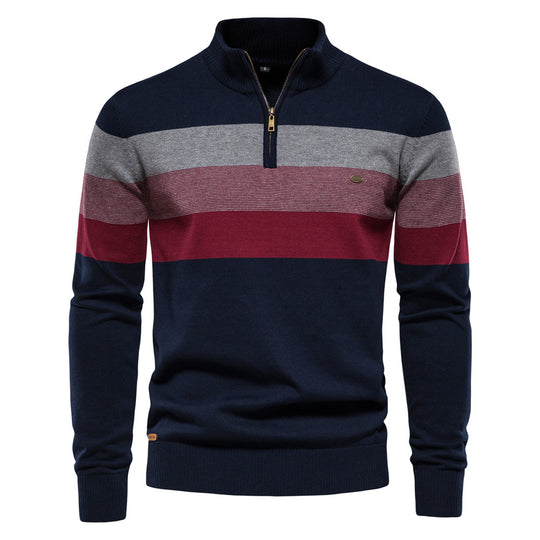 Herren Sweatpullover mit modernem Kurzreißverschluss und stilvollen Farbblockstreifen EB