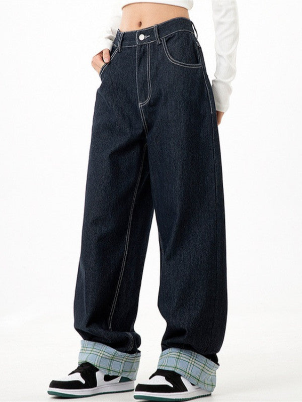 Damen weite Jeanshose im lässigen Schnitt mit hohen Taschen und modernen Nahtdetails EB