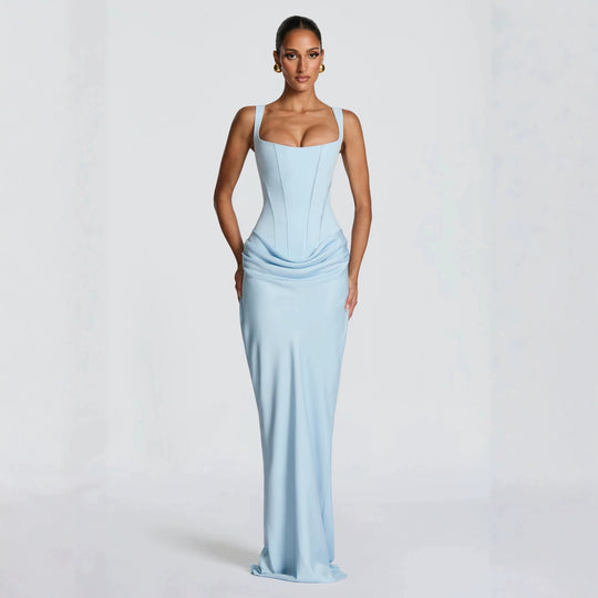 Damen Elegantes langes Etuikleid mit taillierter Silhouette und raffinierter Drapierung EB