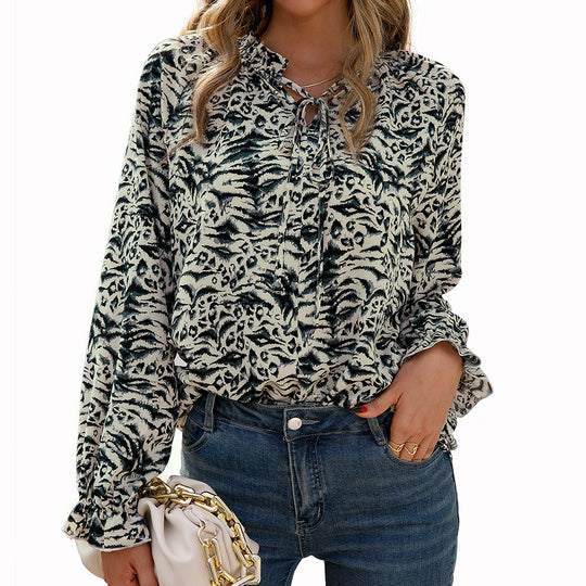 Damen Bluse mit einzigartigem Tiermotiv und Rüschendetails EB