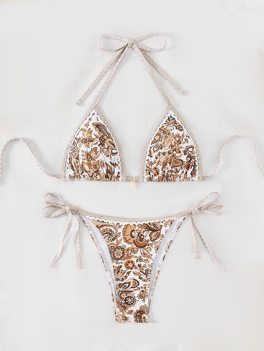 Damen Triangel-Bikini mit aufwendigem Floral-Design EB