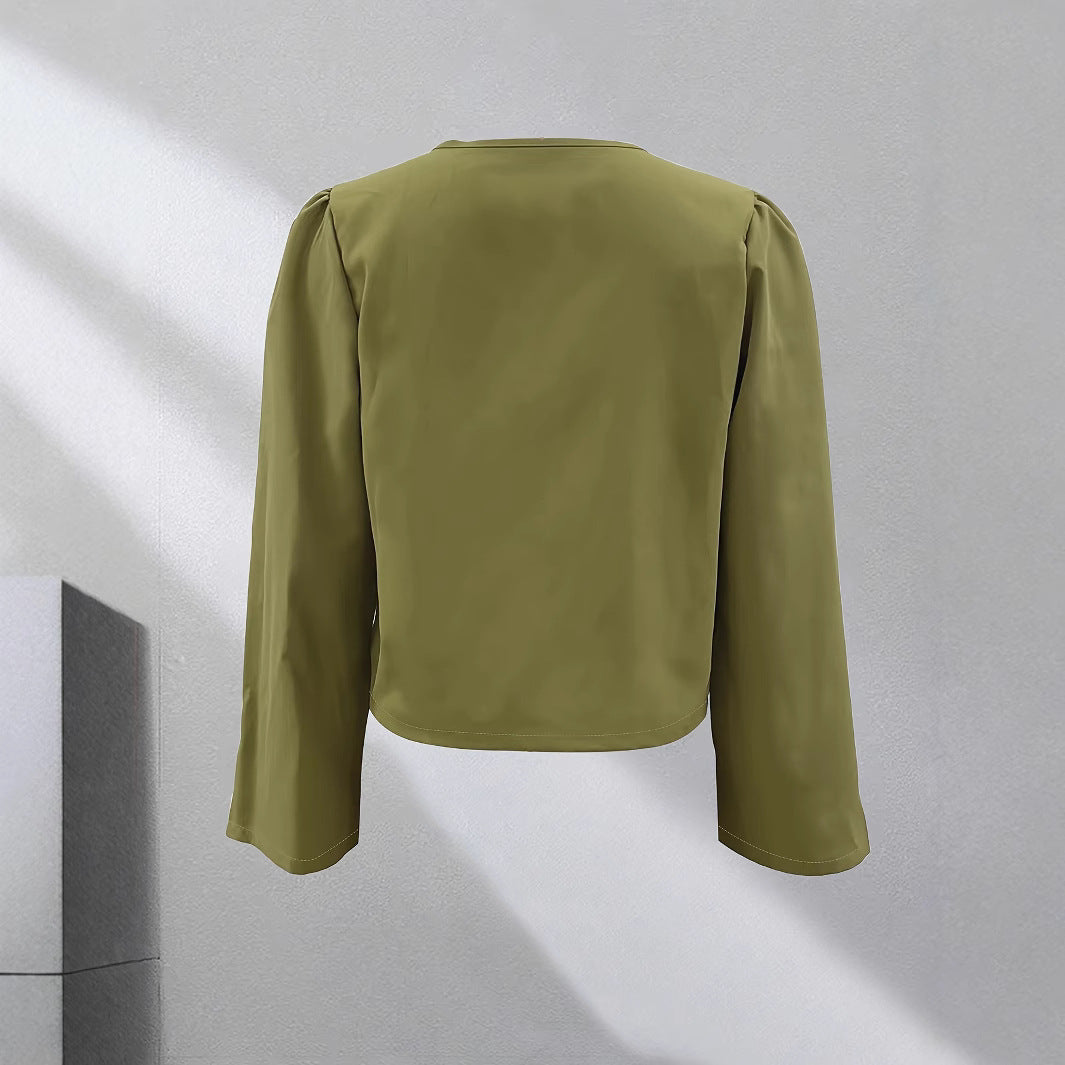 Damen cropped Bluse mit Bindeband und lockerer Passform EB