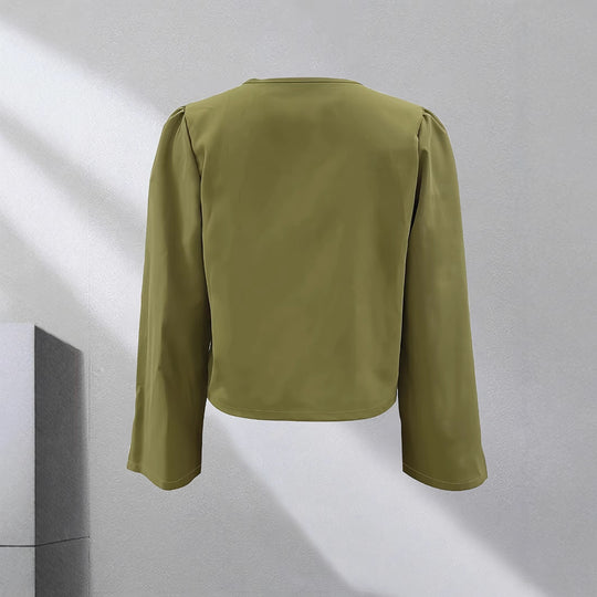 Damen cropped Bluse mit Bindeband und lockerer Passform EB