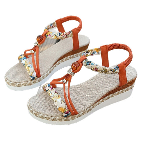 Damen Wedge-Sandalen mit buntem geflochtenem Riemendesign und gepolsterter Sohle EB