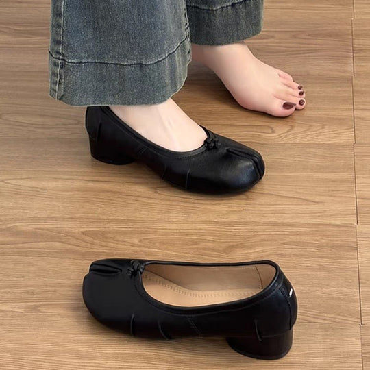 Damen elegante Ballerinas mit komfortablem Blockabsatz und modischem Falten-Design EB