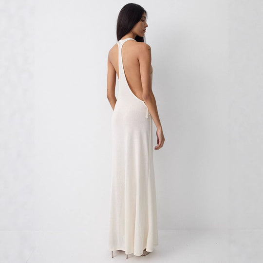 Damen Lange Seidenkleid mit kreativem Ausschnitt und eleganten Schleifendetails EB
