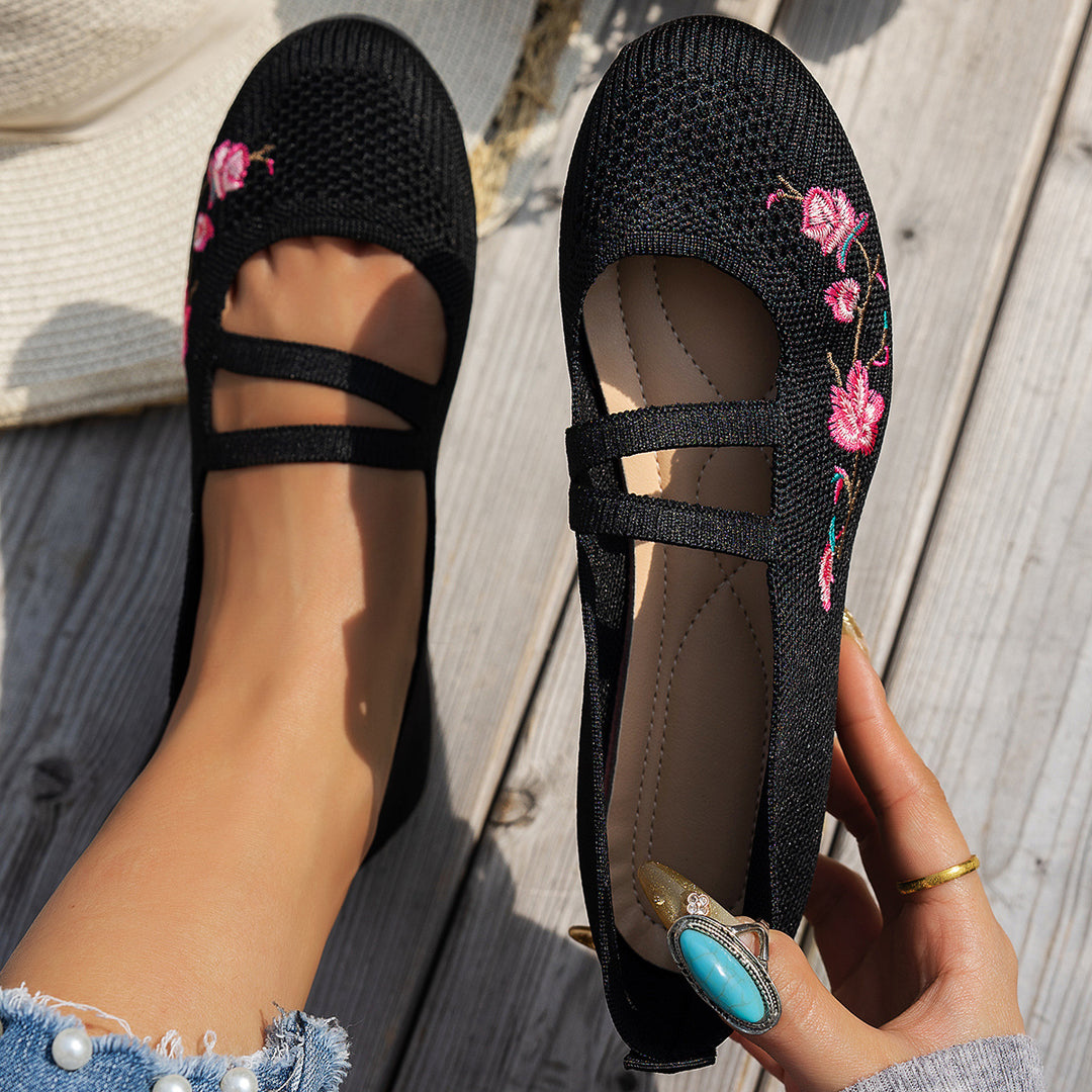 Damen Ballerinas mit floralem Stickdesign EB
