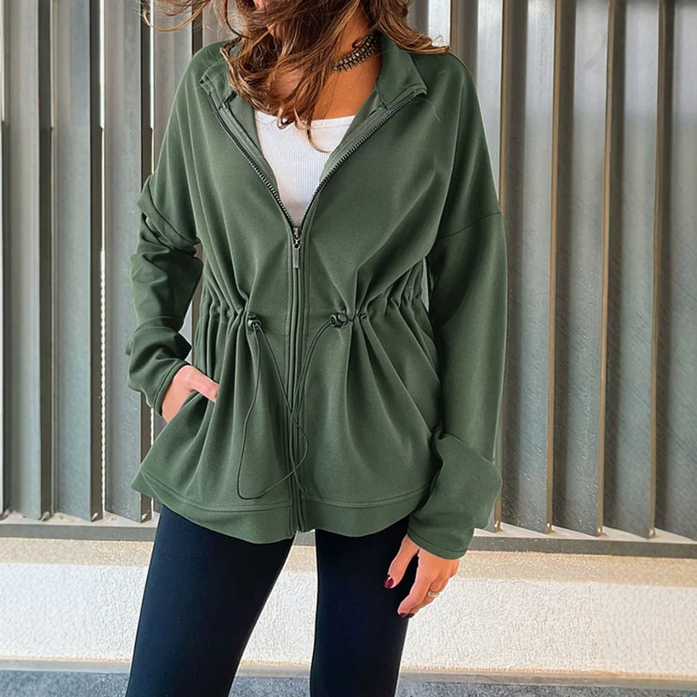 Damen Kapuzenjacke mit Taillen-Zugband, Reißverschluss und Eingrifftaschen EB