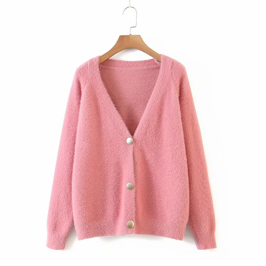 Damen Kuschelige Strickjacke mit Knopfdetails und weit geschnittenem Design EB