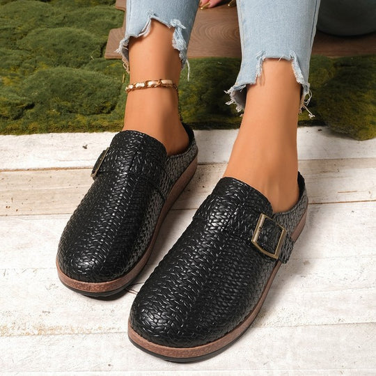 Damen Komfortable Clogs mit trendiger Schnallenapplikation EB