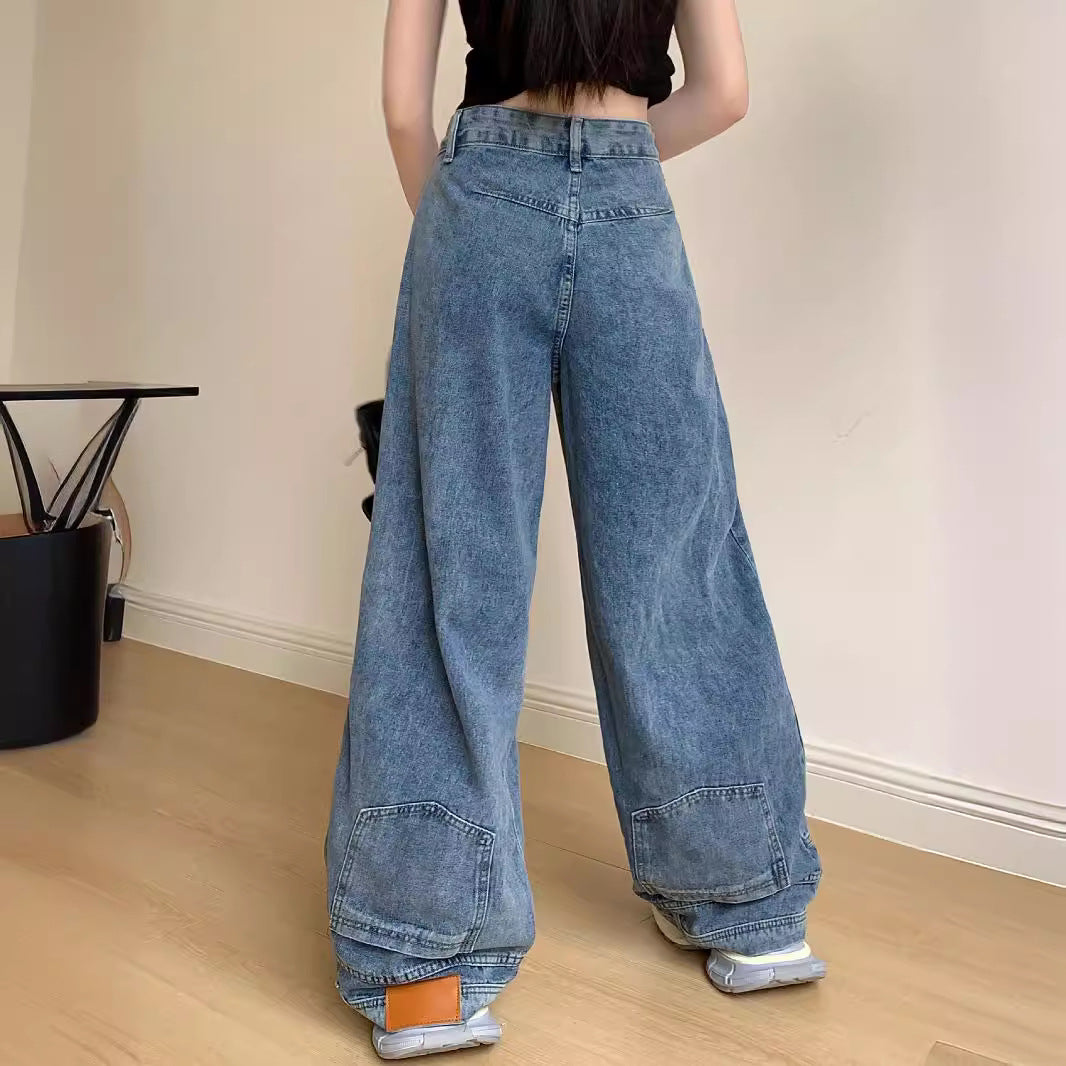 Damen Weite Denim-Hose mit hohem Taillenbund und lässigem Schnitt EB