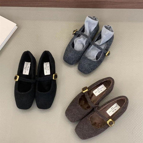 Damen elegante Filz-Ballerinas mit modischer Schnallenverzierung EB