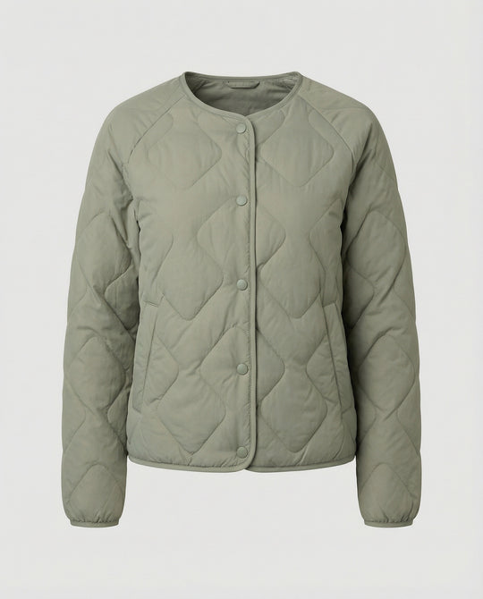 Damen Leichtdaunenjacke Kurz Modisch Rundhals Warme Steppjacke Winter