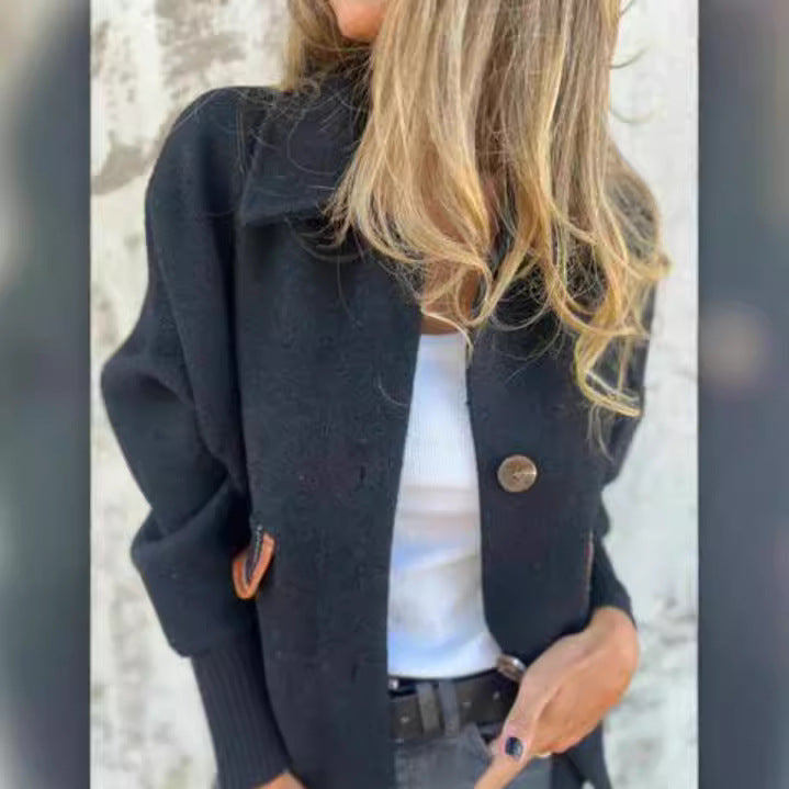 Damen gemütliche Cardigan-Jacke mit Knöpfen EB