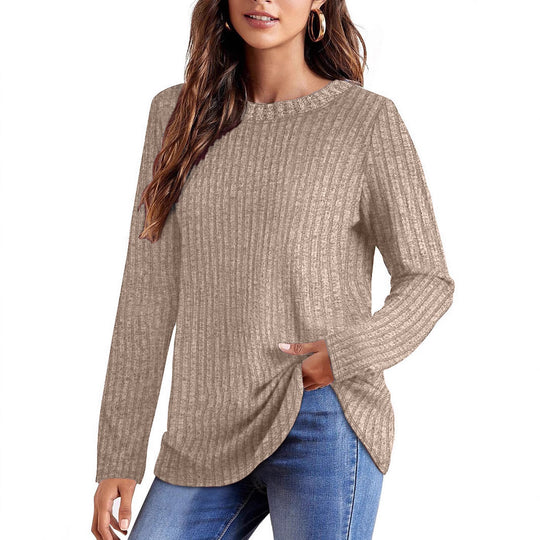 Damen Geripptes Feinstrick-Longsleeve mit Rundhalsausschnitt und asymmetrischem Saum EB