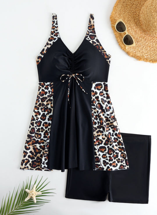 Damen Strandkleid Badeanzug mit elegantem Leopardenmuster EB