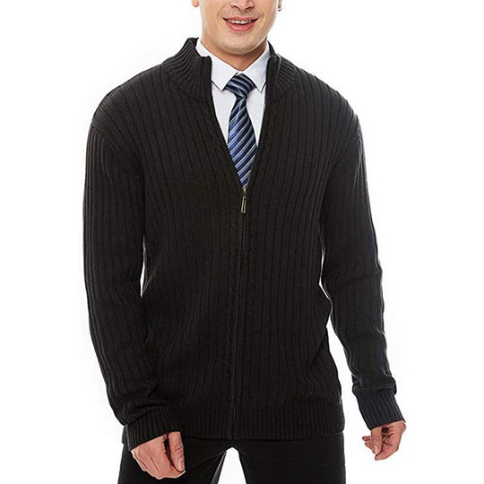 Herren Sportliche Strickjacke mit Reißverschluss und erhöhtem Kragen EB