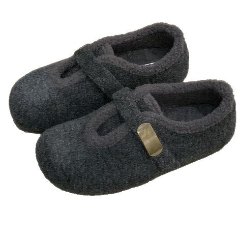 Damen Hausschuhe mit weichem Fleece-Innenfutter und modischem Schnallenverschluss EB