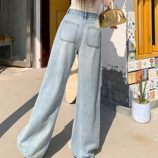 Damen Weite Denim-Jeans im lässigen Vintage-Stil mit modischen Rissen EB