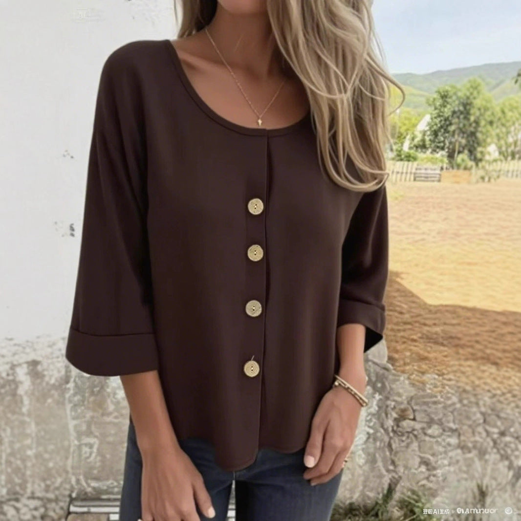 Damen Elegantes und lässiges Blusenshirt mit Knopfdetail EB