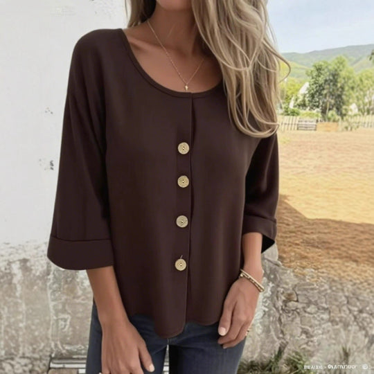 Damen Elegantes und lässiges Blusenshirt mit Knopfdetail EB