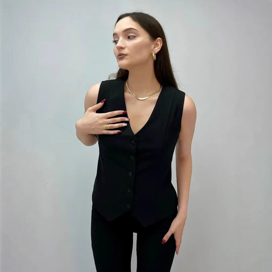 Damen ärmellose Bluse mit Knopfleiste EB