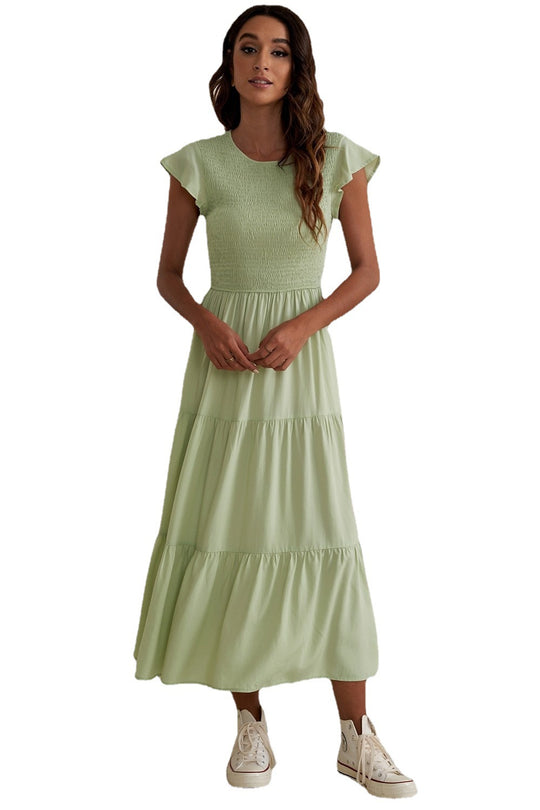 Damen Maxikleid mit voluminösen Rüschen und elastischem Rücken EB