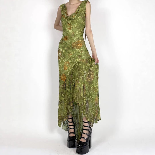 Damen Maxikleid mit asymmetrischem Saum und floralem Design EB