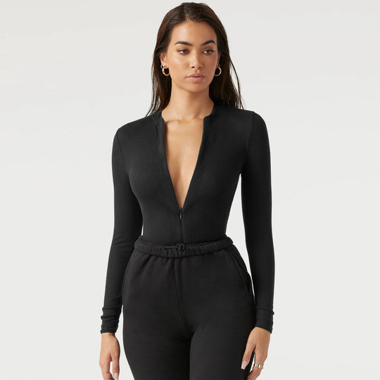 Damen Langarm-Bodysuit mit Reißverschluss EB