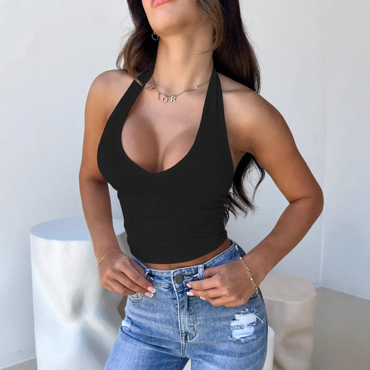 Damen Crop-Top mit tiefem V-Ausschnitt und modernem Halterdesign EB