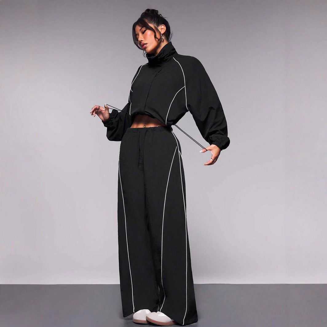 Damen sportliches Windbreaker-Oberteil mit elastischem Bund und modernem Reißverschluss EB