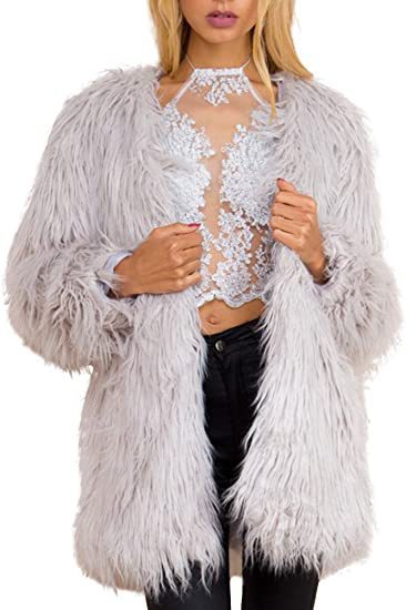 Damen Extravagante Kunstfelljacke mit flauschiger Textur EB