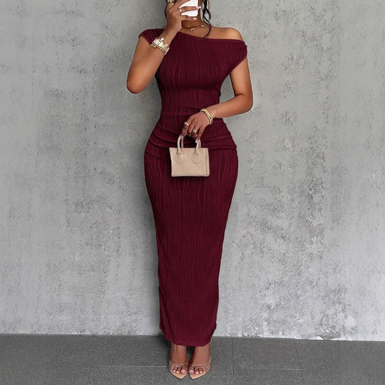 Damen Maxikleid mit einzigartiger Rippstruktur und asymmetrischem Ausschnitt EB