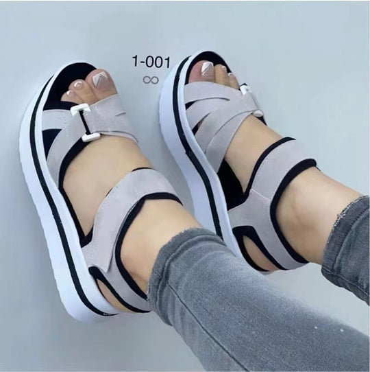 Damen sportliche Wedge-Sandalen mit verstellbarem Riemen EB