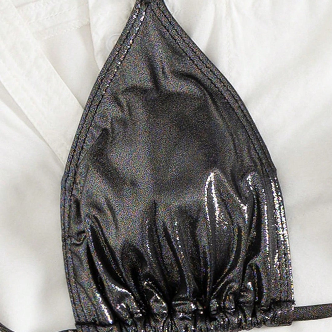 Damen Triangel-Bikini mit verstellbaren Bändern und glänzendem Design EB