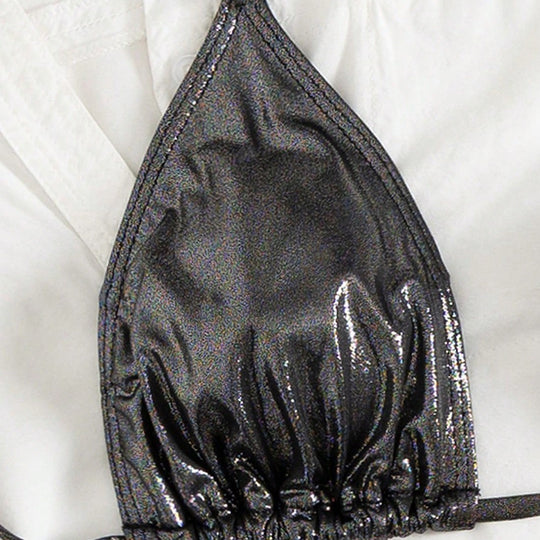 Damen Triangel-Bikini mit verstellbaren Bändern und glänzendem Design EB