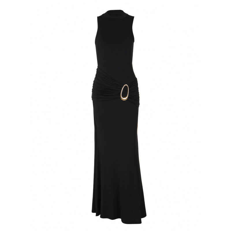 Damen Elegantes Maxikleid mit figurbetonendem Schnitt und dekorativem Taillengürtel EB