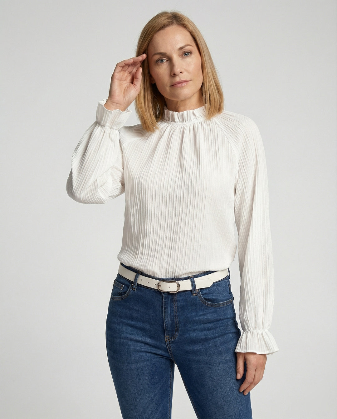 Damen Bluse Rüschen Stehkragen