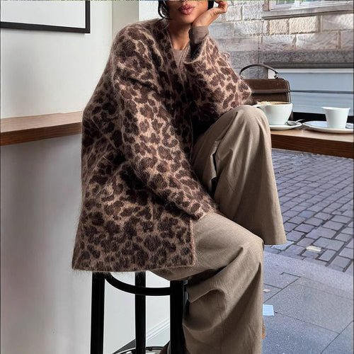 Damen kuschelige Leopardenjacke aus hochwertigem Material EB