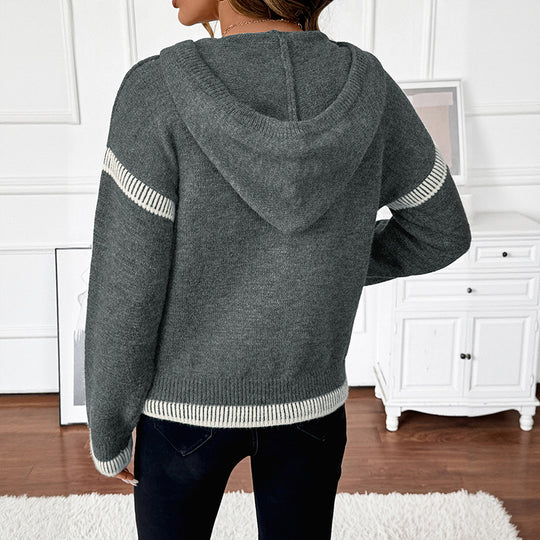 Damen sportliches Sweatshirt mit dekorativem Reißverschluss und hohem Kragen EB