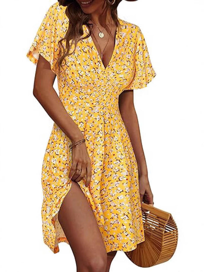 Damen Kurzarm Sommerkleid mit floralem Muster EB