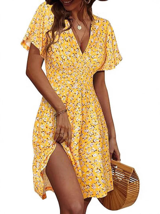Damen Kurzarm Sommerkleid mit floralem Muster EB